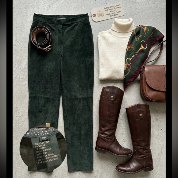 Ralph Lauren Pants - Vintage Y2K Lauren Ralph Lauren Dark Green Suede Pants